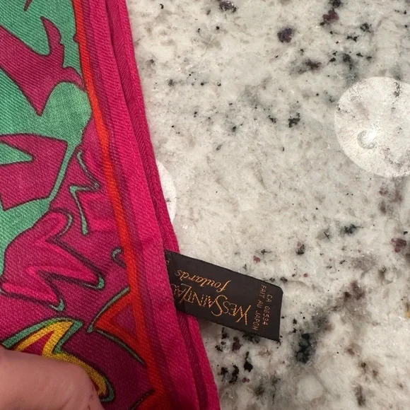 YSL Pink and Green Leaf Pattern Scarf - Picture 3 of 4